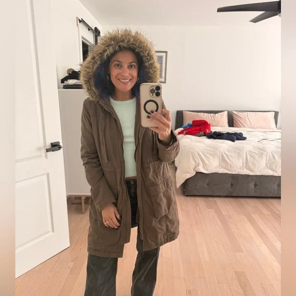 Brown Parka with Faux Fur Hood - Picture 4 of 4